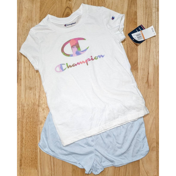 Champion Girls 2pc Blue Short & Logo Script Tee Set Size 6/8 - Picture 4 of 10